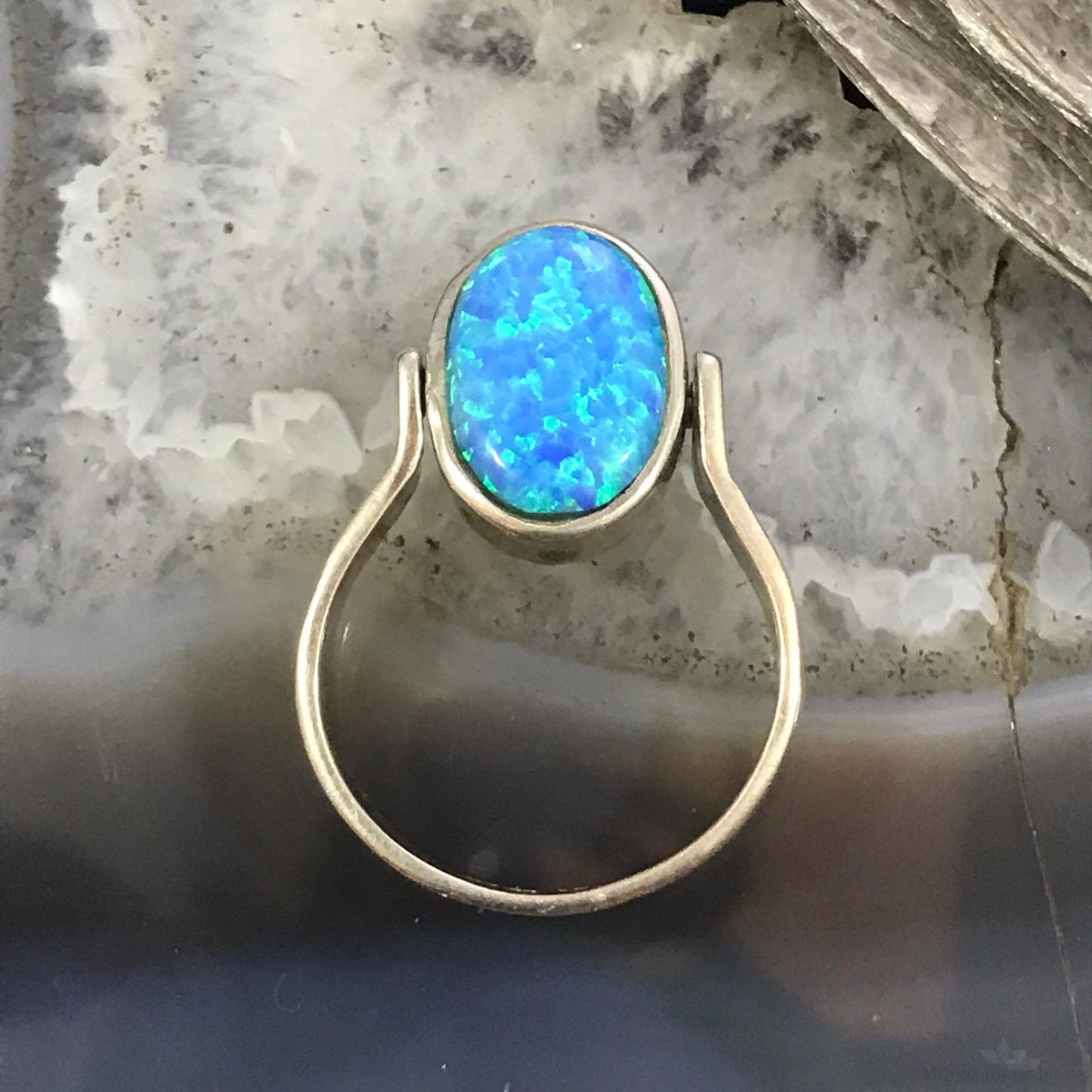 Christin Wolf Vintage Sterling Silver Turquoise & Opal Reversible Ring Size 10 For Women