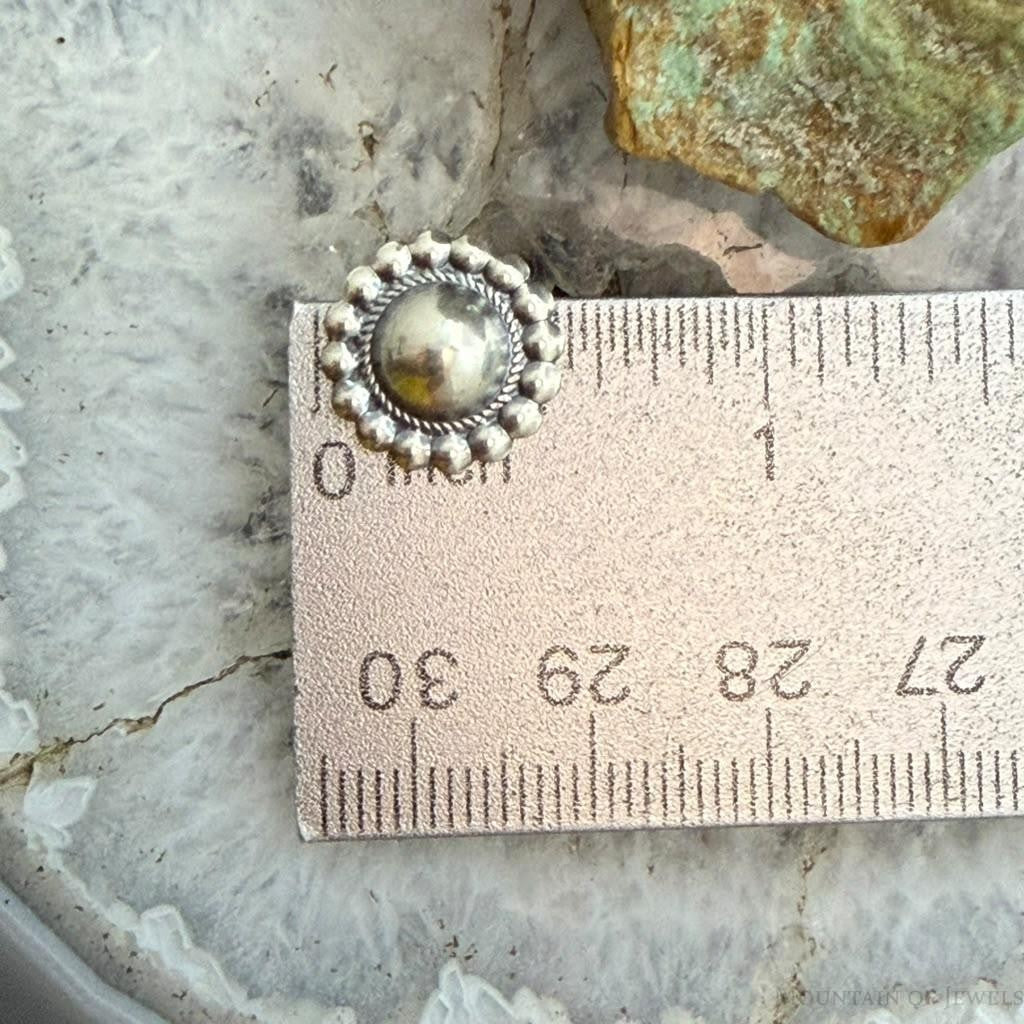 Native American Sterling Silver Round Dome Decorated Stud Earrings For Women
