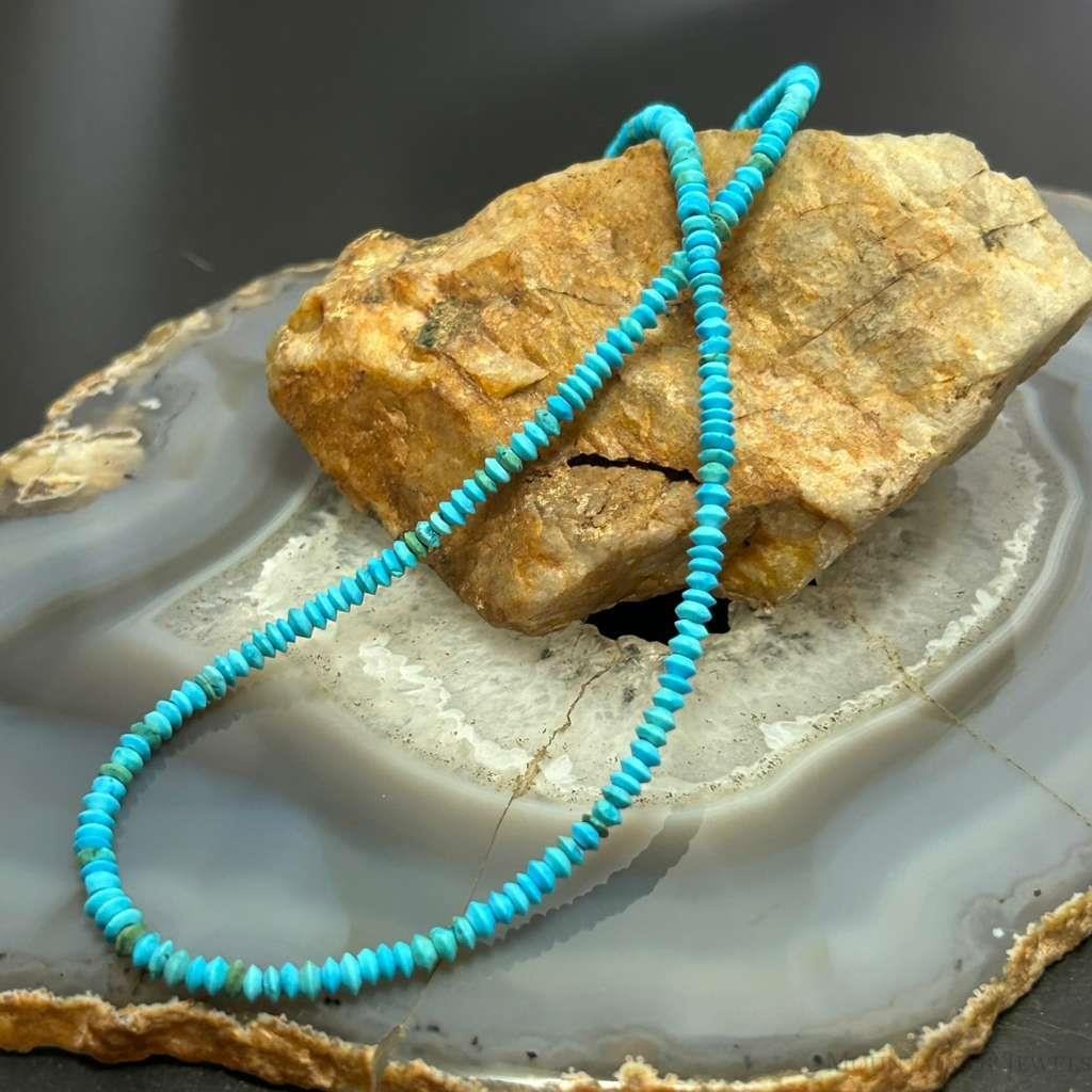 Sterling Silver 4mm Saucer Turquoise Beads 17" Necklace For Women