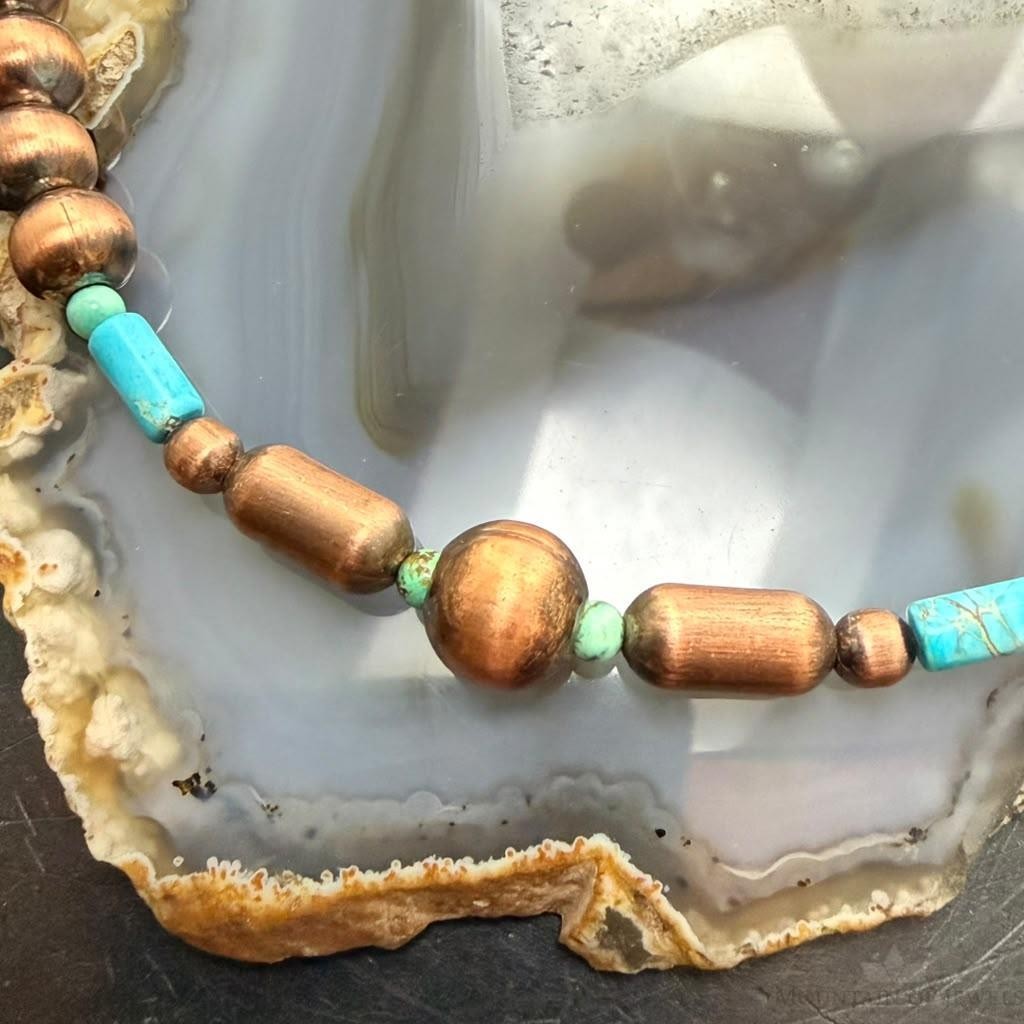 Southwestern Style Copper Navajo Pearl & Cylinder w/Sediment Jasper 18" Necklace For Women