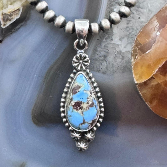 Sterling Silver Southwestern Style Teardrop Golden Hill Turquoise Pendant For Women #1