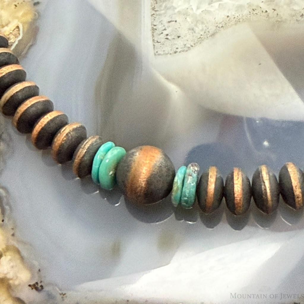 Southwestern Style Copper 8mm Navajo Pearl Saucer & Turquoise Disk Necklace For Women