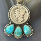 Genuine 1917 90% Silver Mercury Dime Coin w/Teardrop Turquoise Decorated Unisex Pendant