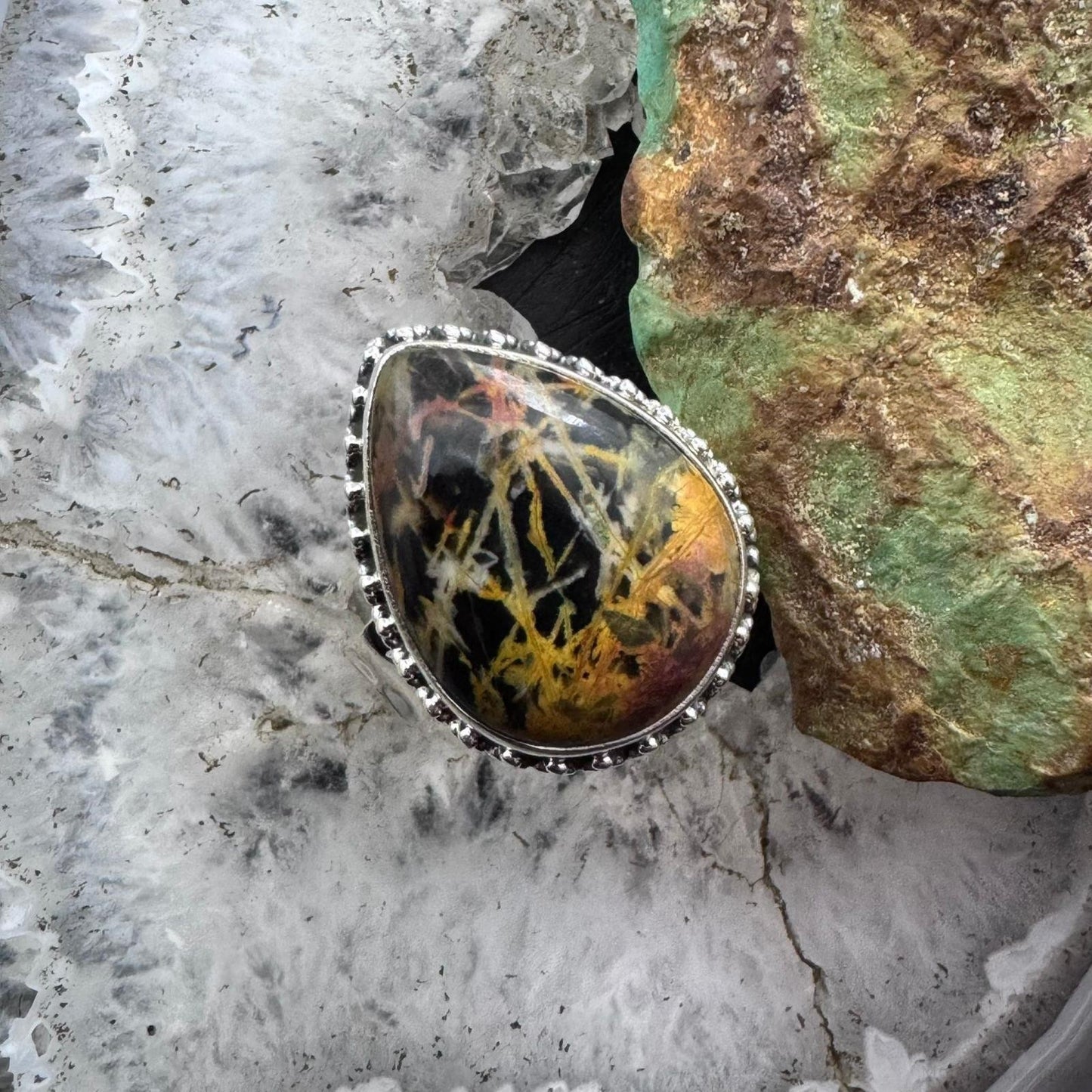 Sterling Silver Southwestern Style Teardrop Pilbara Picasso Jasper Ring Size 11 For Women