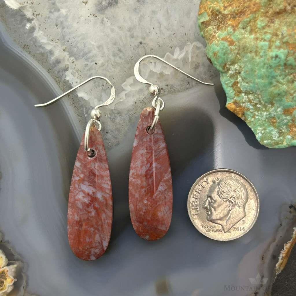 Sterling Silver Teardrop Plum Moss Agate Slab Dangle Earrings For Women #534