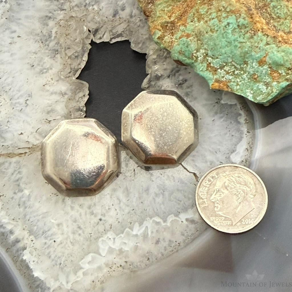 Vintage Sterling Silver Octagon Fashion Stud Earrings For Women