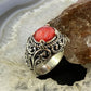 Carolyn Pollack Sterling Silver Oval Red Coral & Faceted Quartz Decorated Doublet Ring For Women