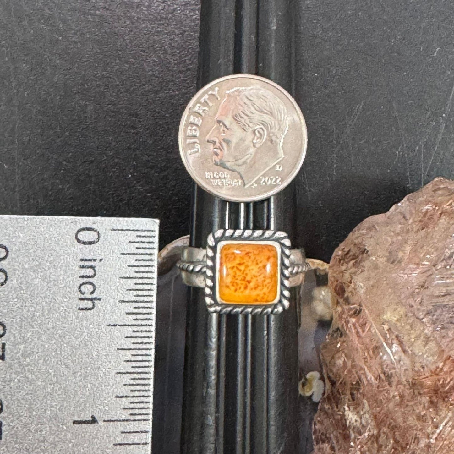 Carolyn Pollack Sterling Silver Square Amber Decorated Ring Size 5 For Women