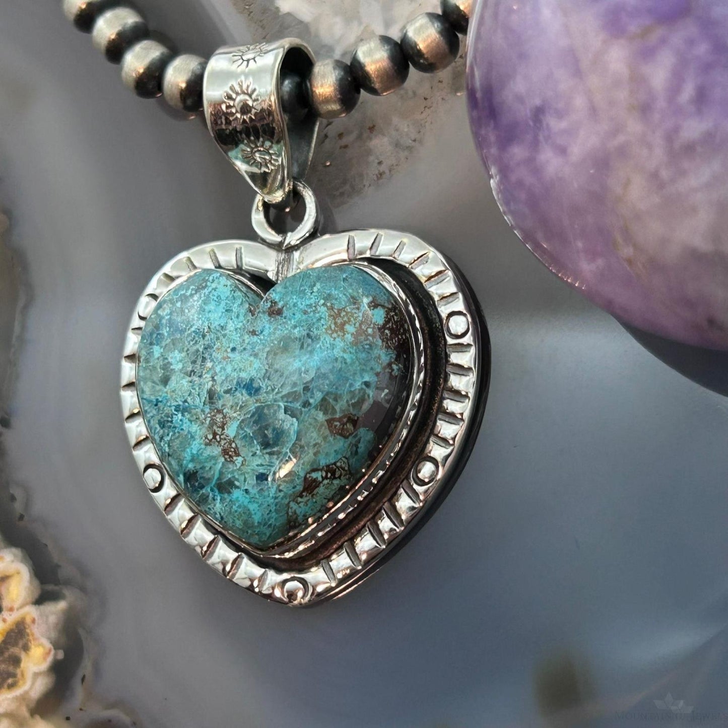 Sterling Silver Southwestern Style Chrysocolla Heart Pendant For Women #1