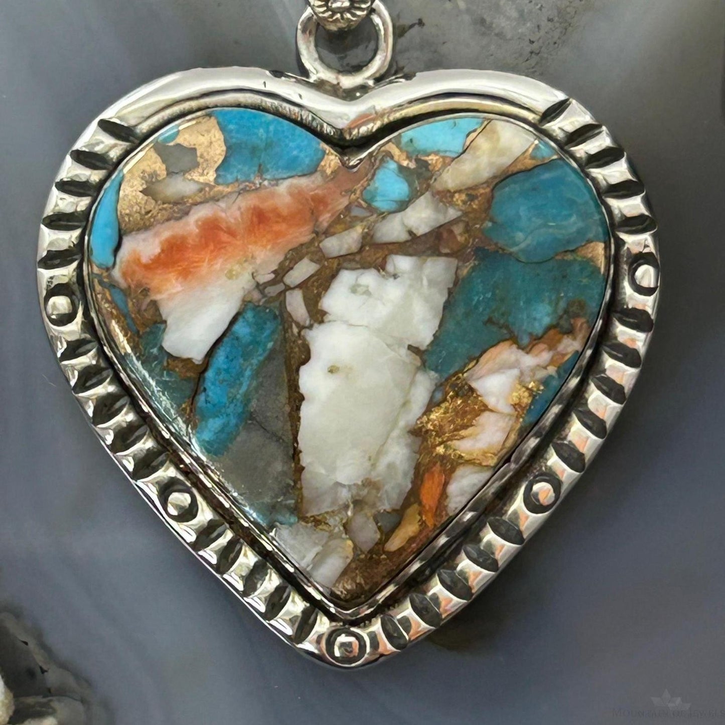 Sterling Silver Southwestern Style Turquoise Spiny Oyster Heart Pendant For Women