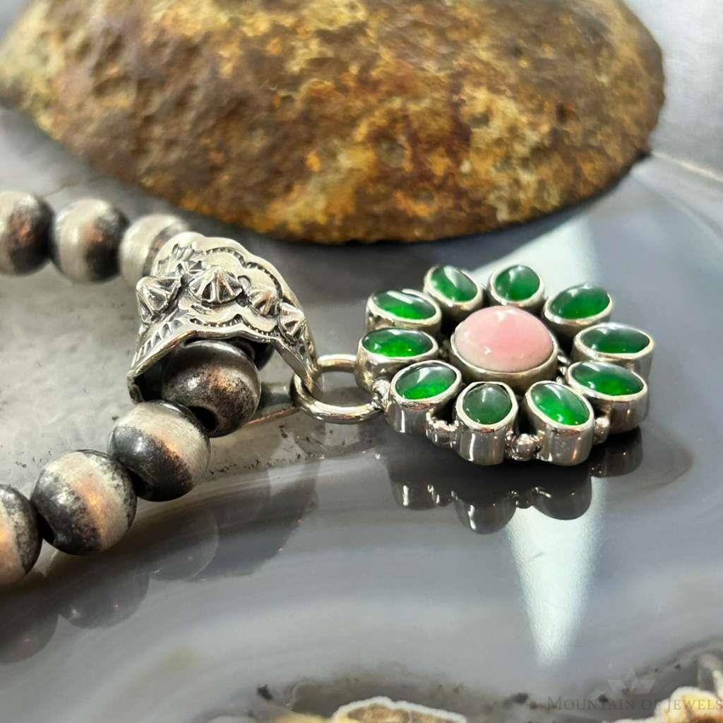 Native American Sterling Silver Pink Conch &Chalcedony Cluster Pendant For Women