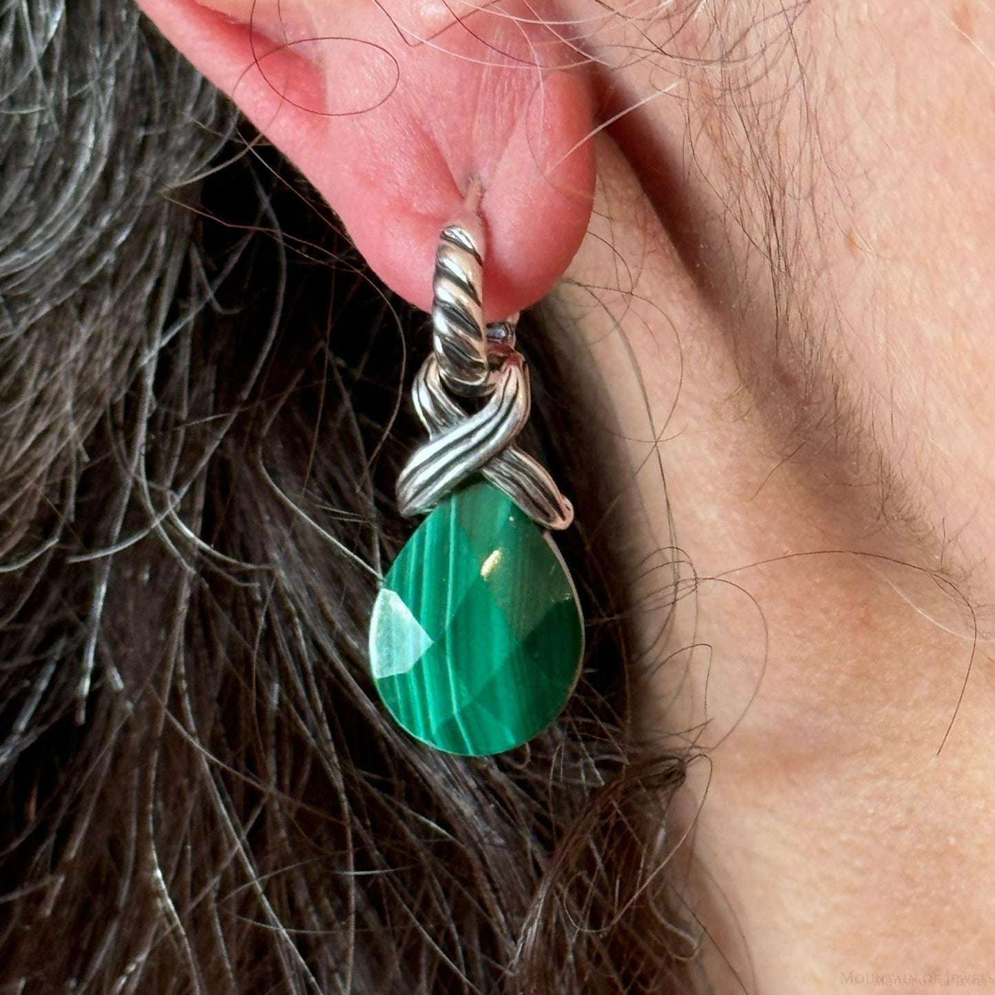 Carolyn Pollack Sterling Silver Faceted Pear Malachite Dangle Earrings For Women