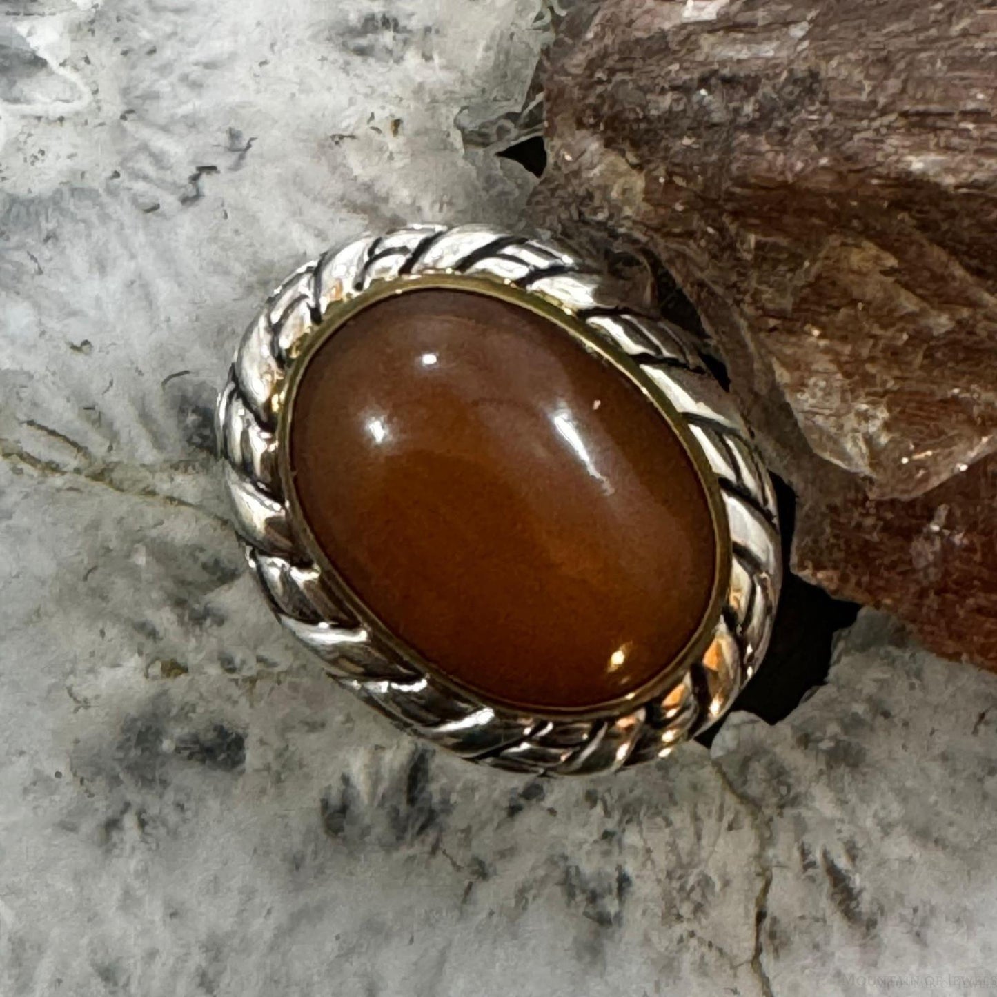 Carolyn Pollack Sterling Silver & Brass Large Oval Carnelian Decorated Ring For Women