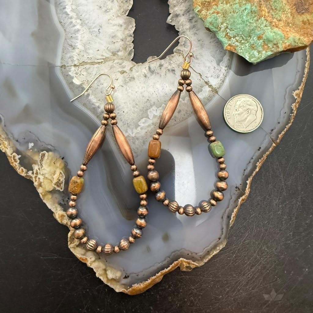 Southwestern Style Copper 3-5mm Navajo Pearl Beads Dangle Earrings For Women