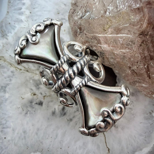 Carolyn Pollack Sterling Silver 2 Smoky Quartz Rope Swirl Decorated Ring Size 7 For Women