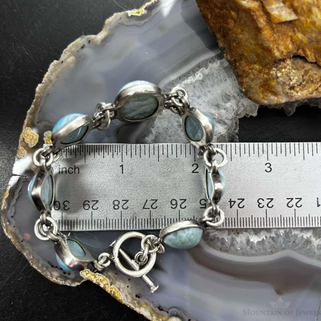 Sterling Silver Multi Shape Larimar Toggle Clasp Fashion Link Bracelet For Women