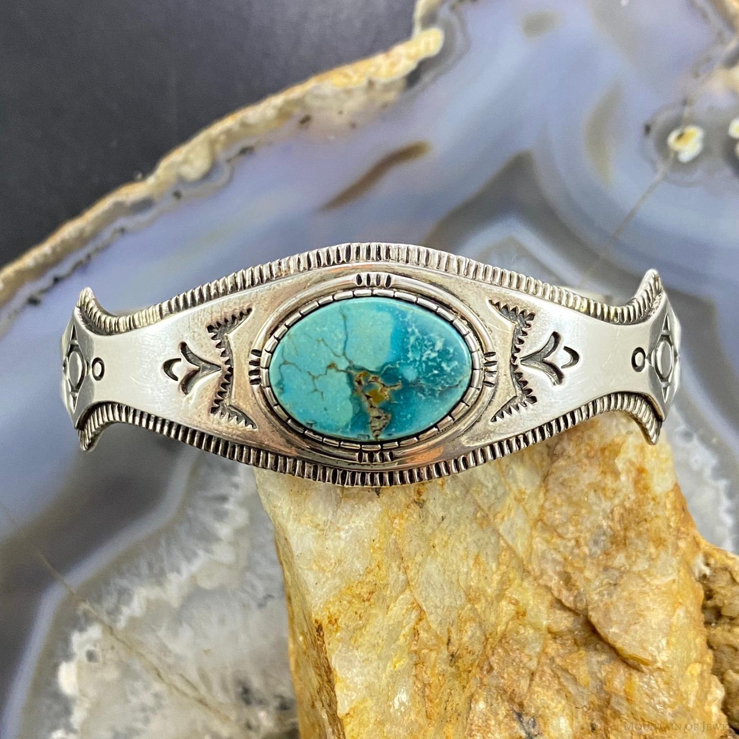 Leonard Gene Vintage Sterling Silver Overlay Oval Turquoise Bracelet For Women