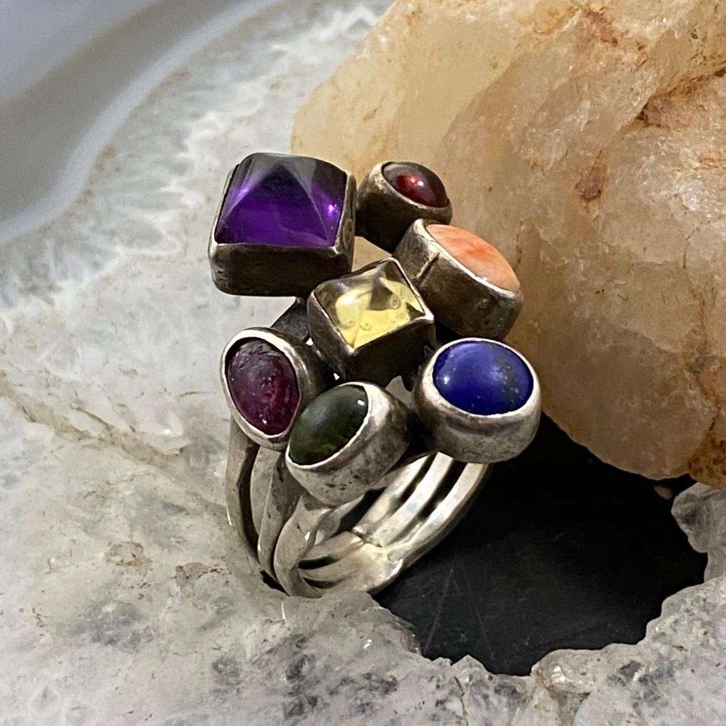 Gilo and Grace Nakai Vintage Native Sterling Silver Multi-Stone Ring Size 8