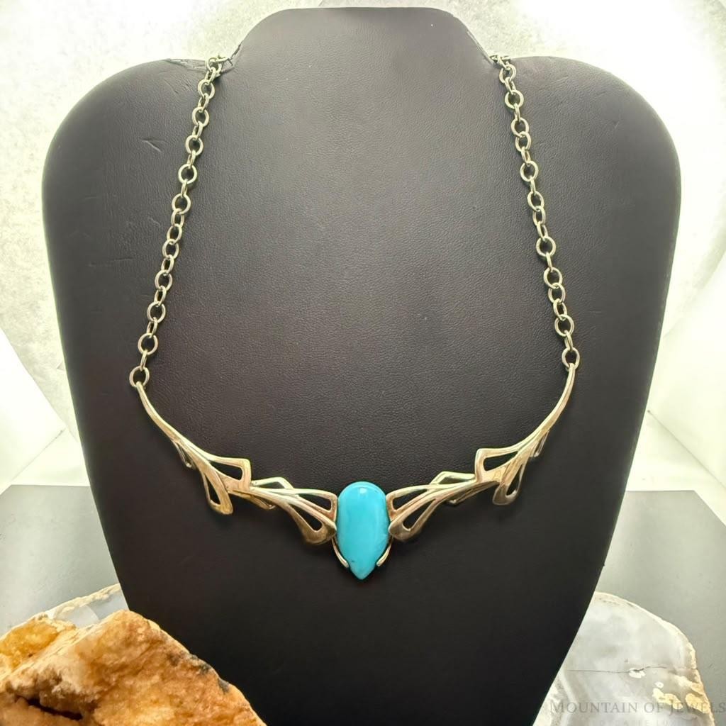 Carolyn Pollack Sterling Silver Teardrop Turquoise 17" Necklace For Women