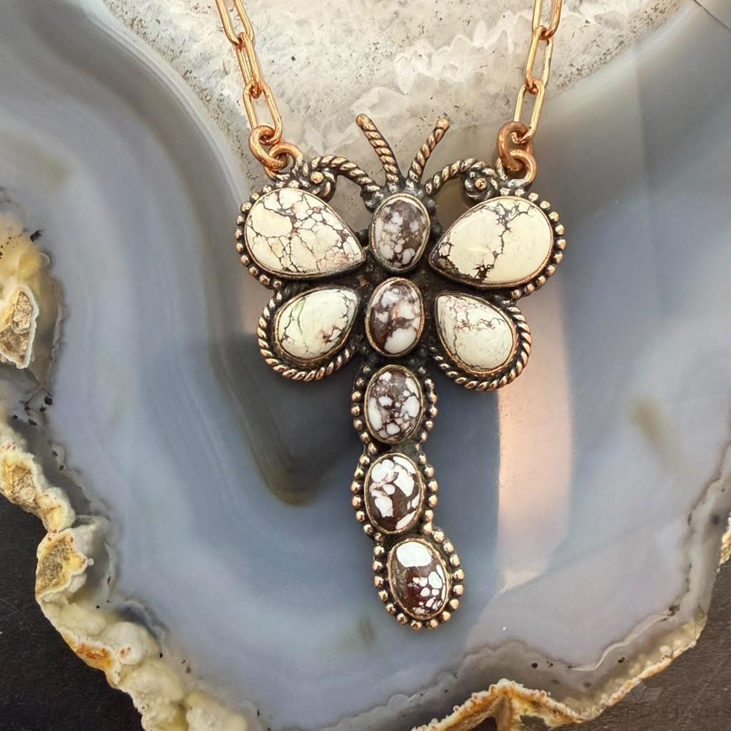 Copper Southwestern Style Wild Horse Dragonfly Pendant Necklace For Women