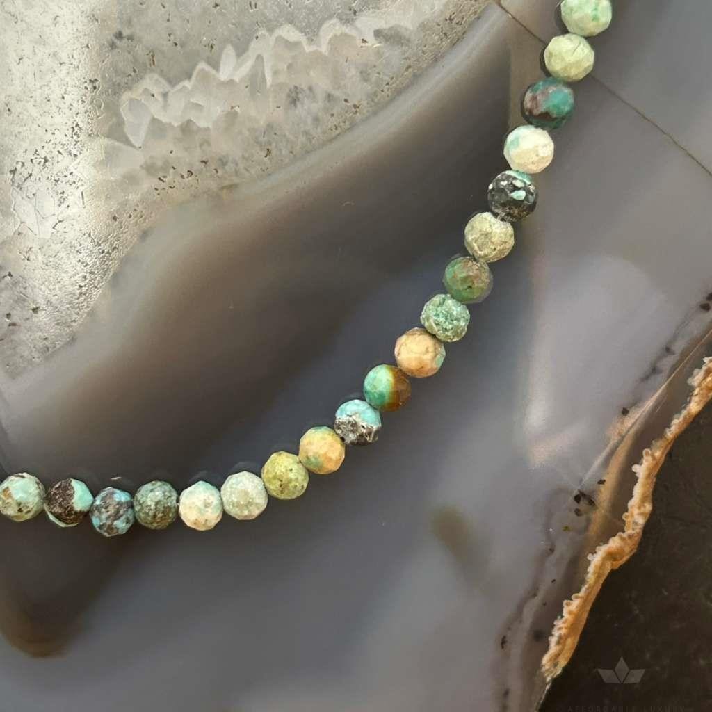 Sterling Silver Southwestern Style Faceted 4mm Hubai Turquoise 22" Necklace For Women