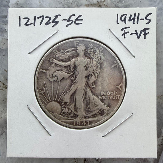 1941-S US Walking Liberty Half Dollar 90% Silver F-VF #121725-5E