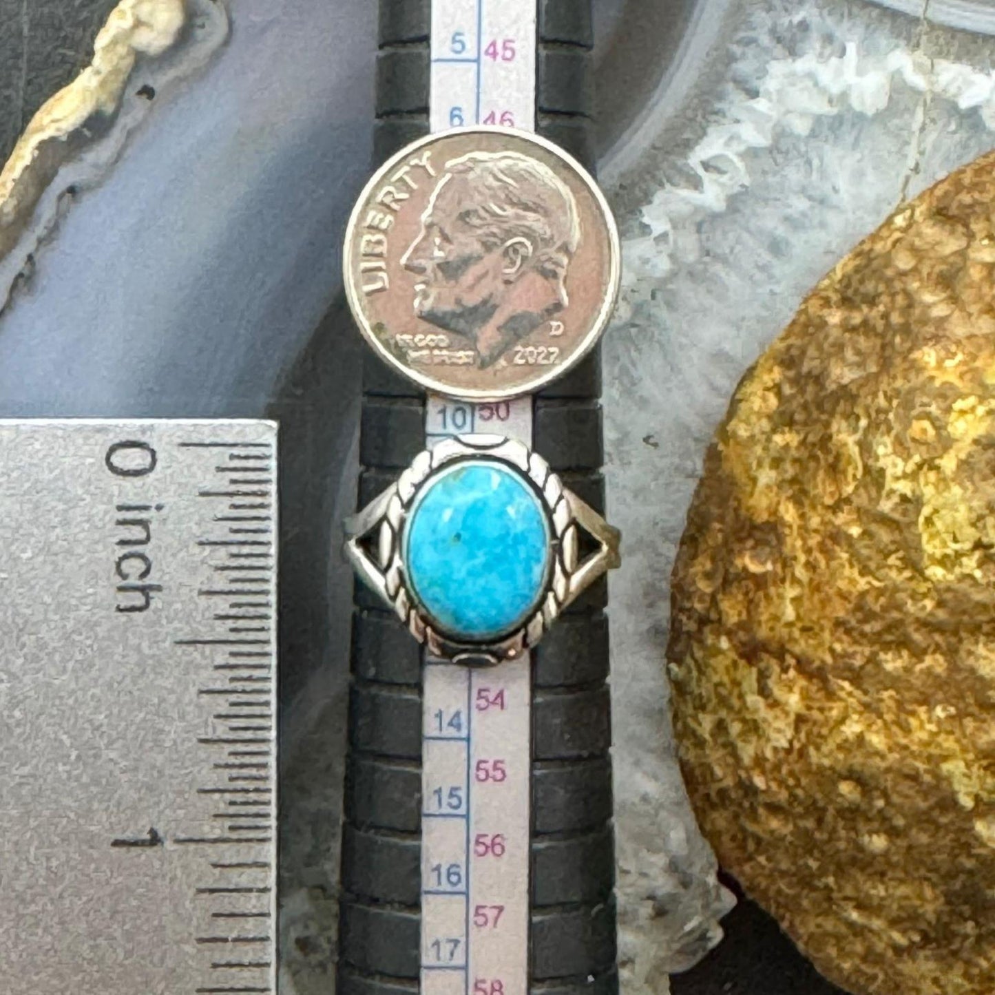 Native American Sterling Silver Oval Kingman Turquoise Ring Size 6 For Women