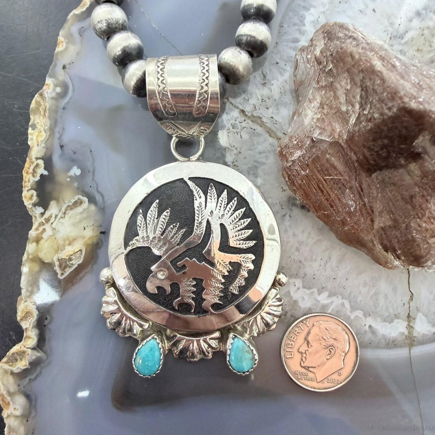 Alonzo Mariano Sterling Silver Rounded Overlay Eagle w/Turquoise Unisex Pendant