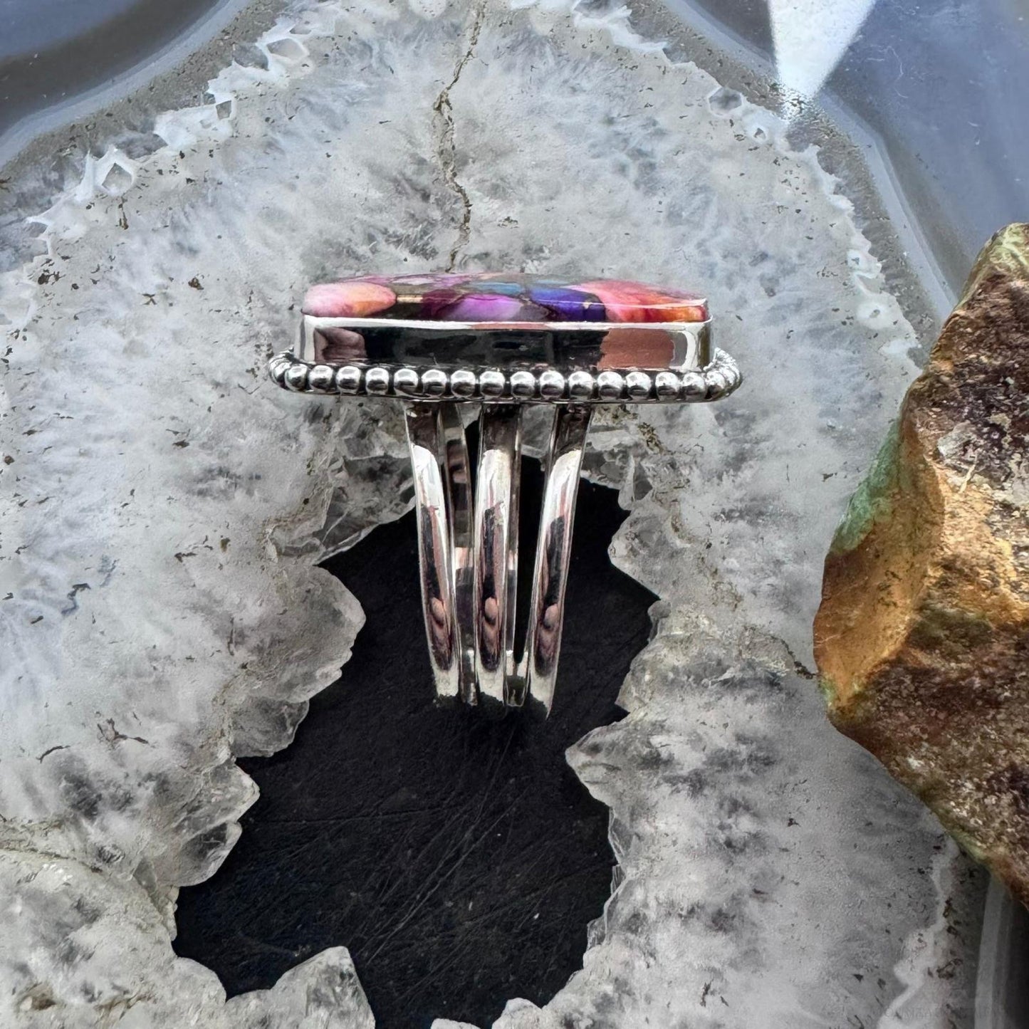 Sterling Silver Southwestern Style Rectangle Mohave Dahlia Ring Size 9.75 For Women