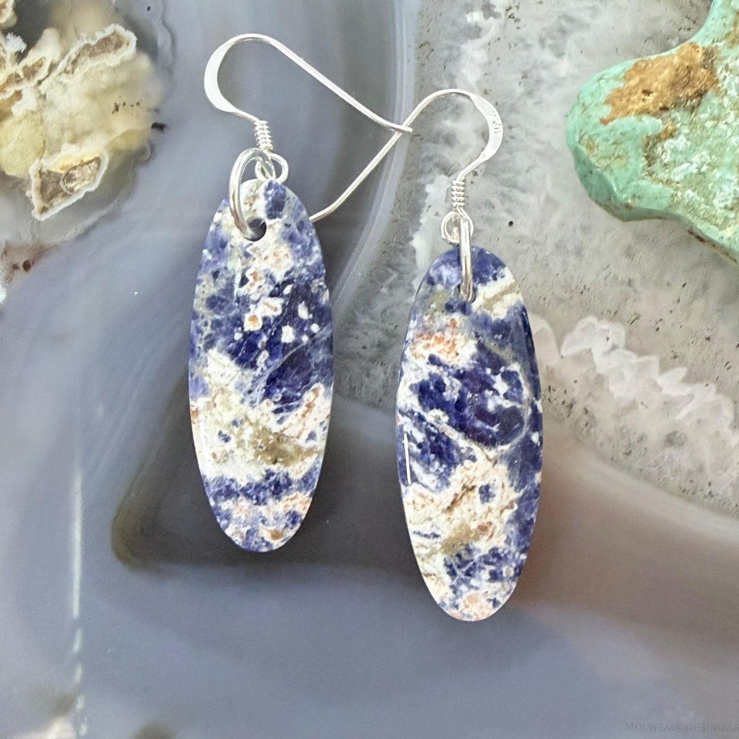 Sterling Silver Oval Sodalite Slab Dangle Earrings For Women #503