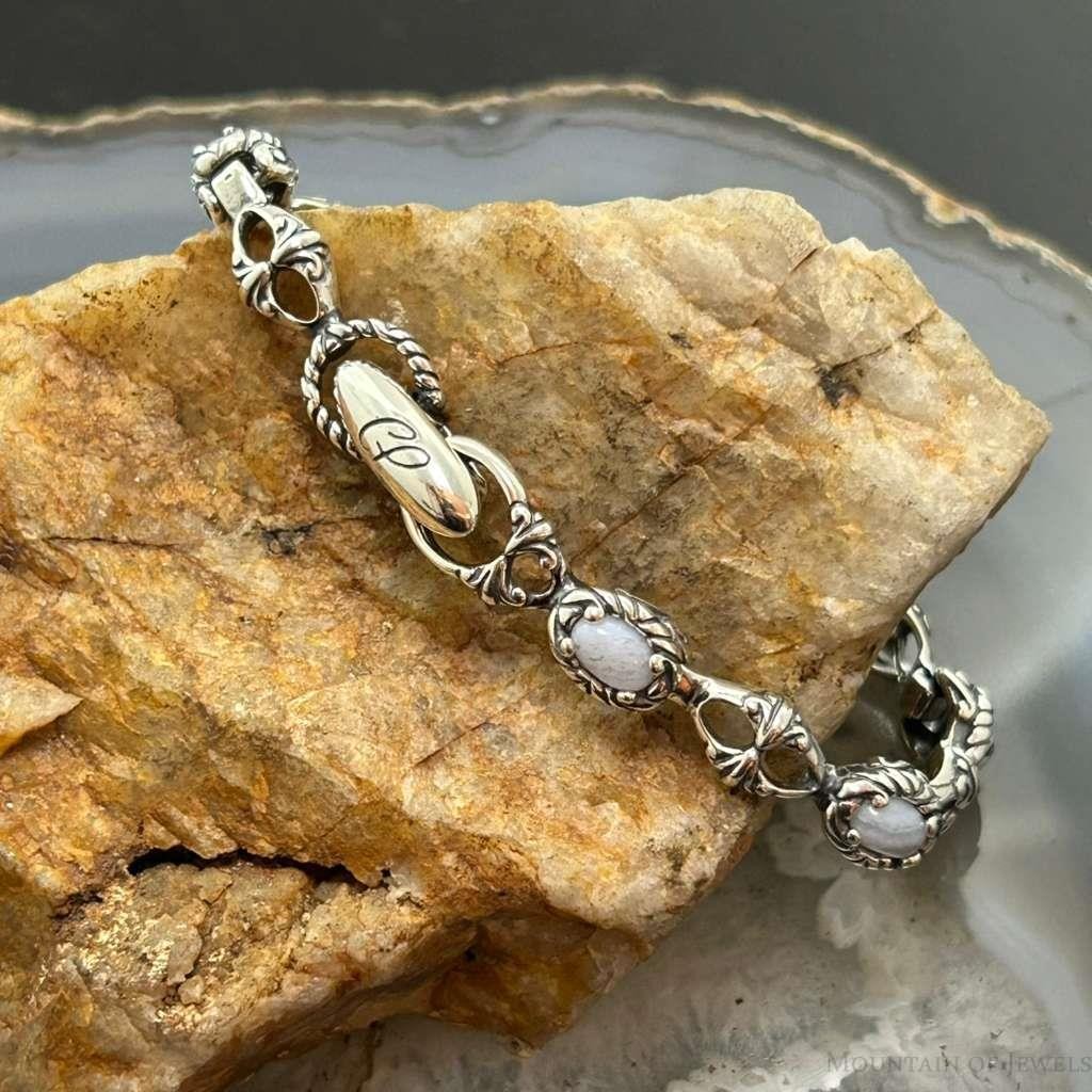 Carolyn Pollack Sterling Silver 7 Oval Blue Lace Agate Link Bracelet For Women