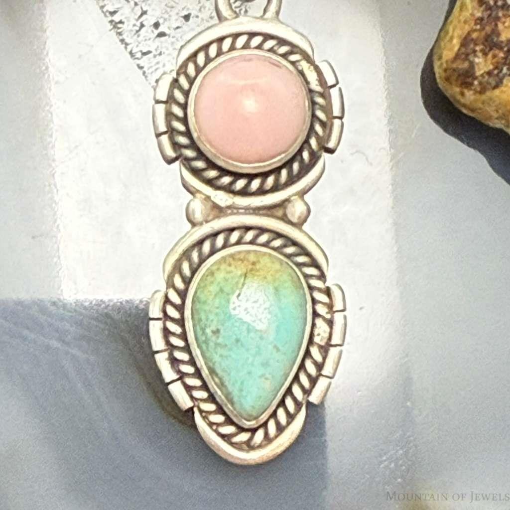 Sterling Silver Southwestern Style Pink Conch & Turquoise Pendant For Women #4