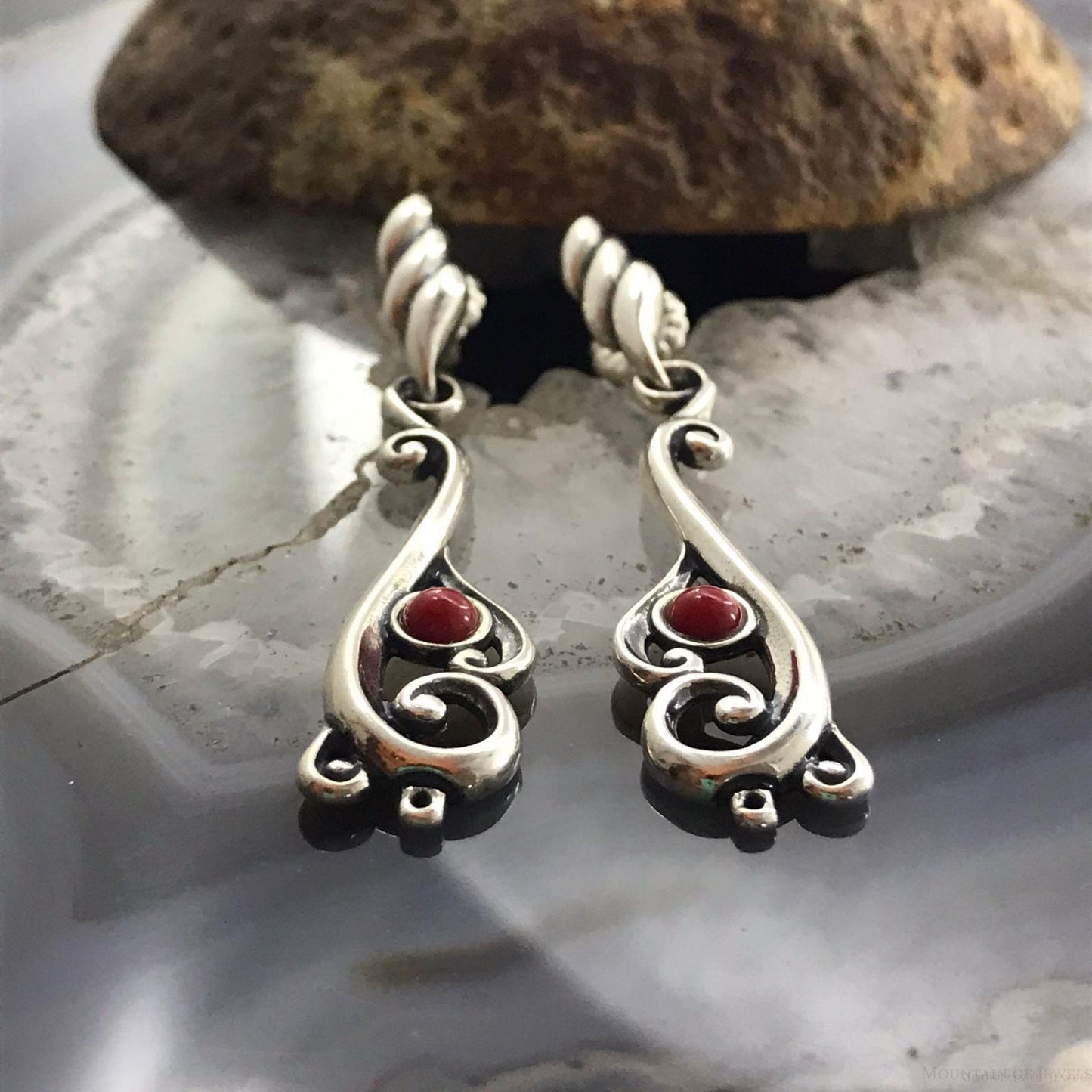 Carolyn Pollack Sterling Silver Coral Dot Swirly Dangle Earrings For Women