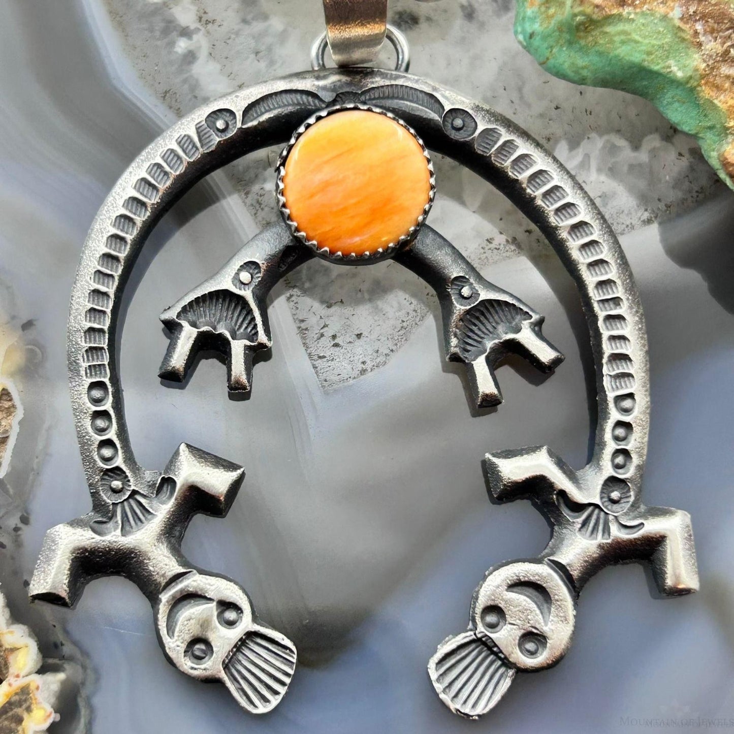 Eva & Linberg Billah Native American Sterling Silver Orange Spiny Oyster Unisex Naja Pendant