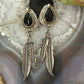 Albert Payton Native American Sterling Silver Teardrop Onyx W/Feathers Dangle Earrings For Women