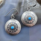 Native American Sterling Silver Turquoise Dot Stamped Concho Dangle Earrings For Women