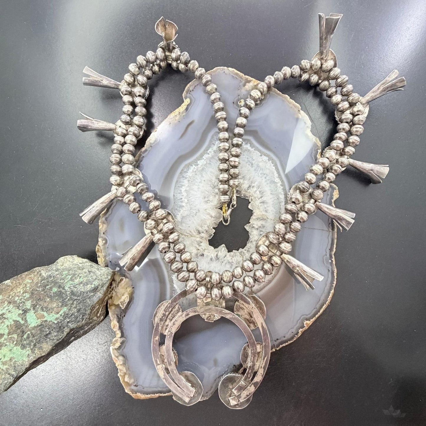 Vintage Native American Sterling Silver Kingman Turquoise Squash Blossom For Women