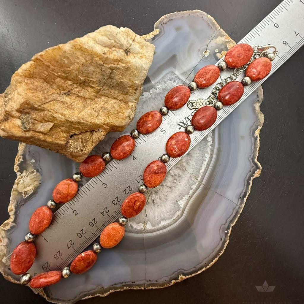 Carolyn Pollack Sterling Silver Oval Coral Beads 17"-20" Necklace For Women