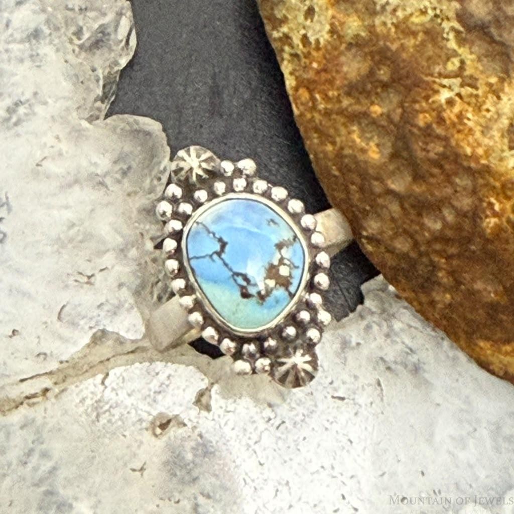 Sterling Silver Southwestern Style Golden Hill Turquoise Adjustable Ring For Women