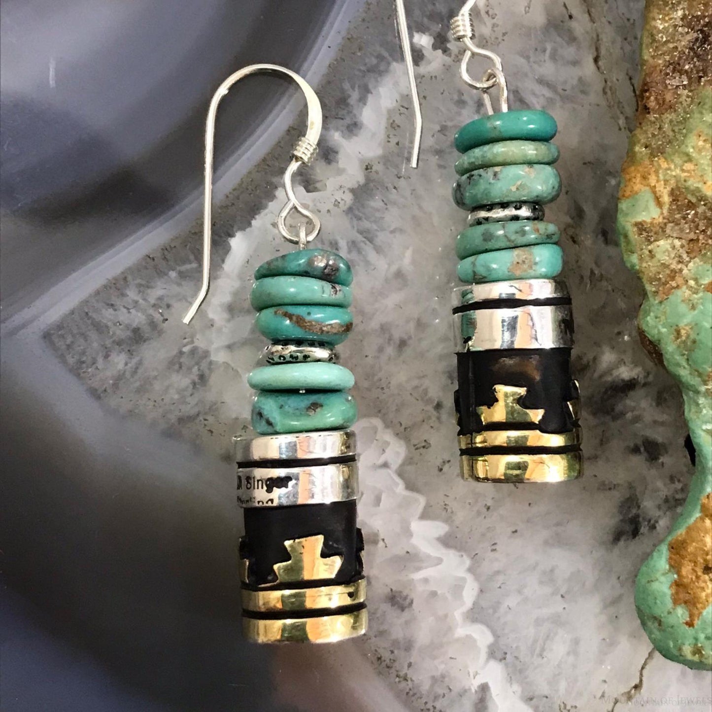 Tommy & Rosita Singer Sterling Silver & GF Barrel and Turquoise Bead Dangle Earrings For Women #1