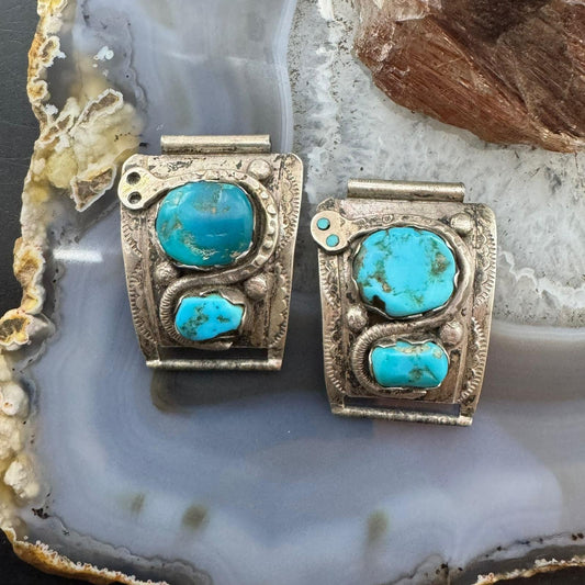 Effie Calavaza Vintage Native American Silver Natural Turquoise Watch Band Tips