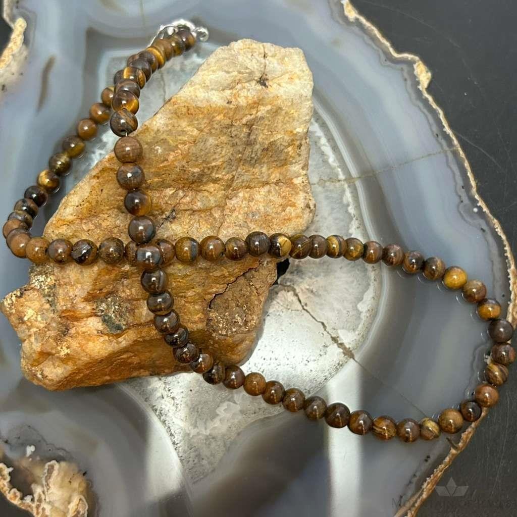 Sterling Silver 6mm Tiger's Eye Beads 18" Necklace For Women