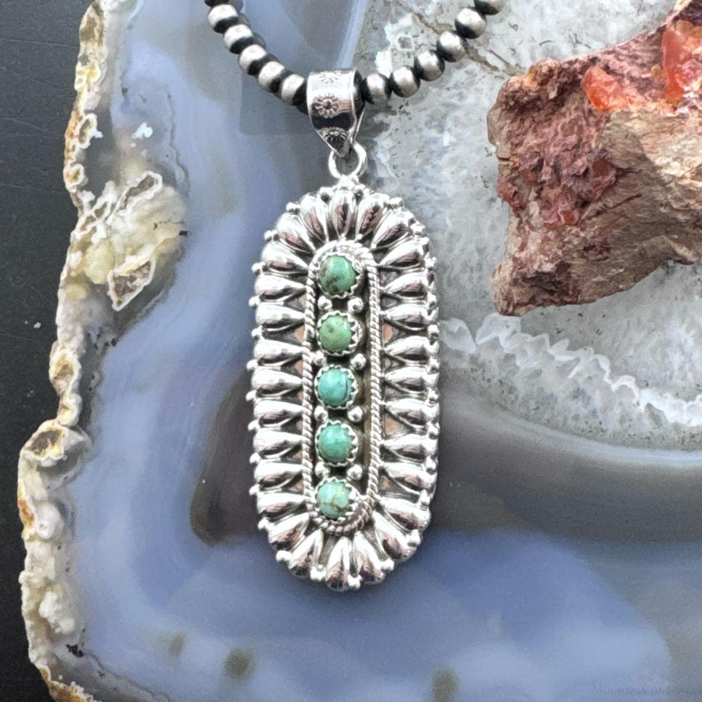Sterling Silver Southwestern Style Turquoise &Silver Teardrop Cluster Pendant For Women