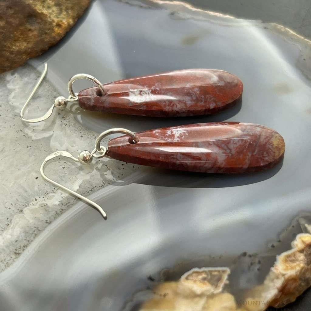 Sterling Silver Teardrop Plum Moss Agate Slab Dangle Earrings For Women #536