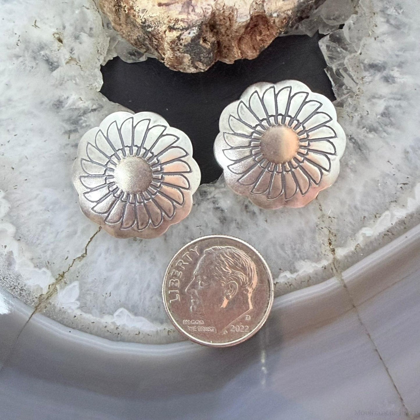 Native American Sterling Silver Floral Stamped Post Earrings For Women