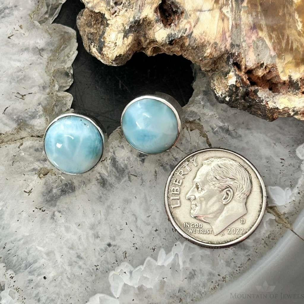 Sterling Silver Southwestern Style Rounded Larimar Stud Earrings For Women