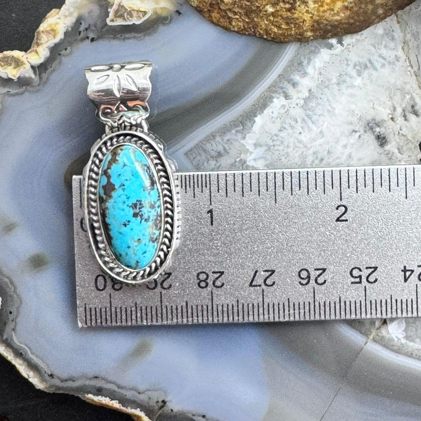 Native American Sterling Silver Elongated Oval Turquoise #8 Pendant For Women #1