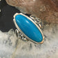 Carolyn Pollack Southwestern Style Sterling Silver Elongated Oval Turquoise Decorated Ring For Women