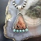 Sterling Silver Southwestern Style Triangle Dendritic Jasper & Turquoise Pendant For Women