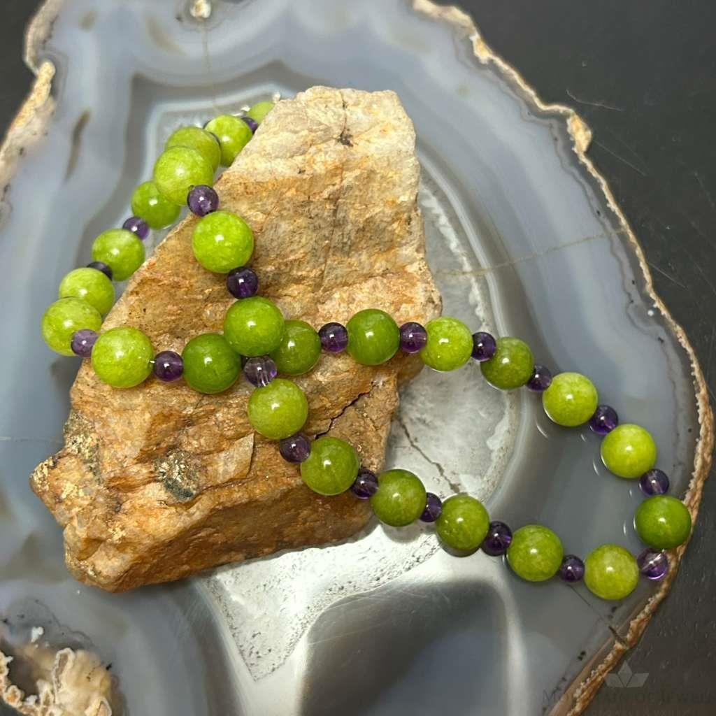 Sterling Silver 10mm Round Peridot & Amethyst 16" Necklace For Women